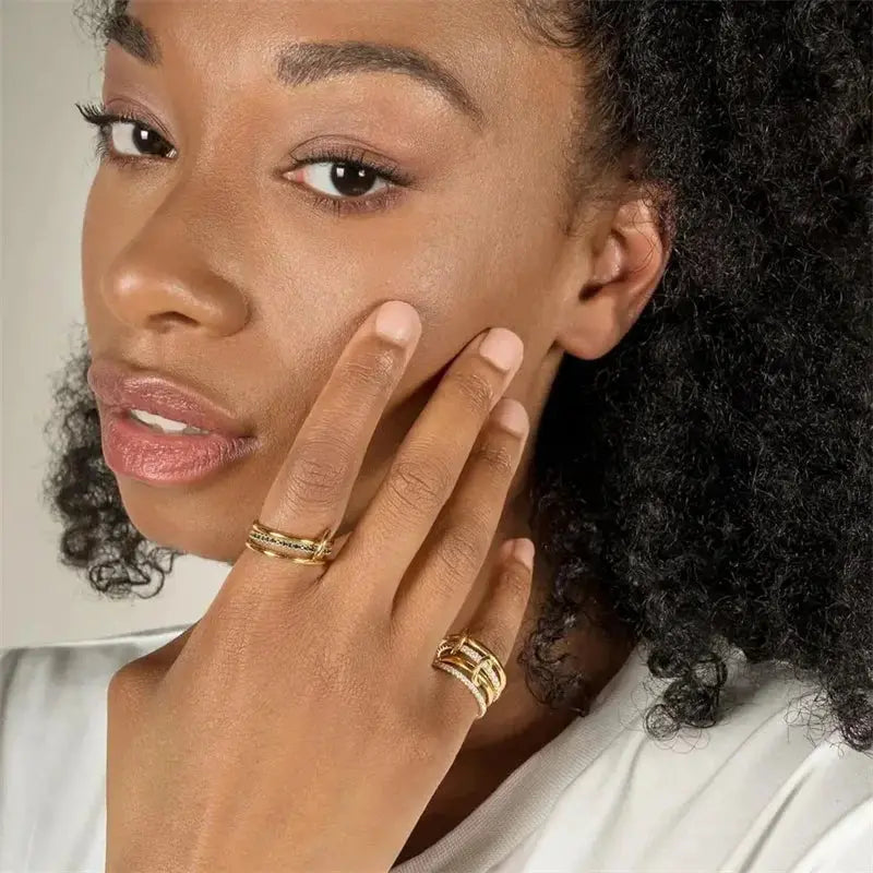 Niche Two Color Four Ring Copper Jewelry Hypoallergenic Ins Style Stacking Ring For Young Women