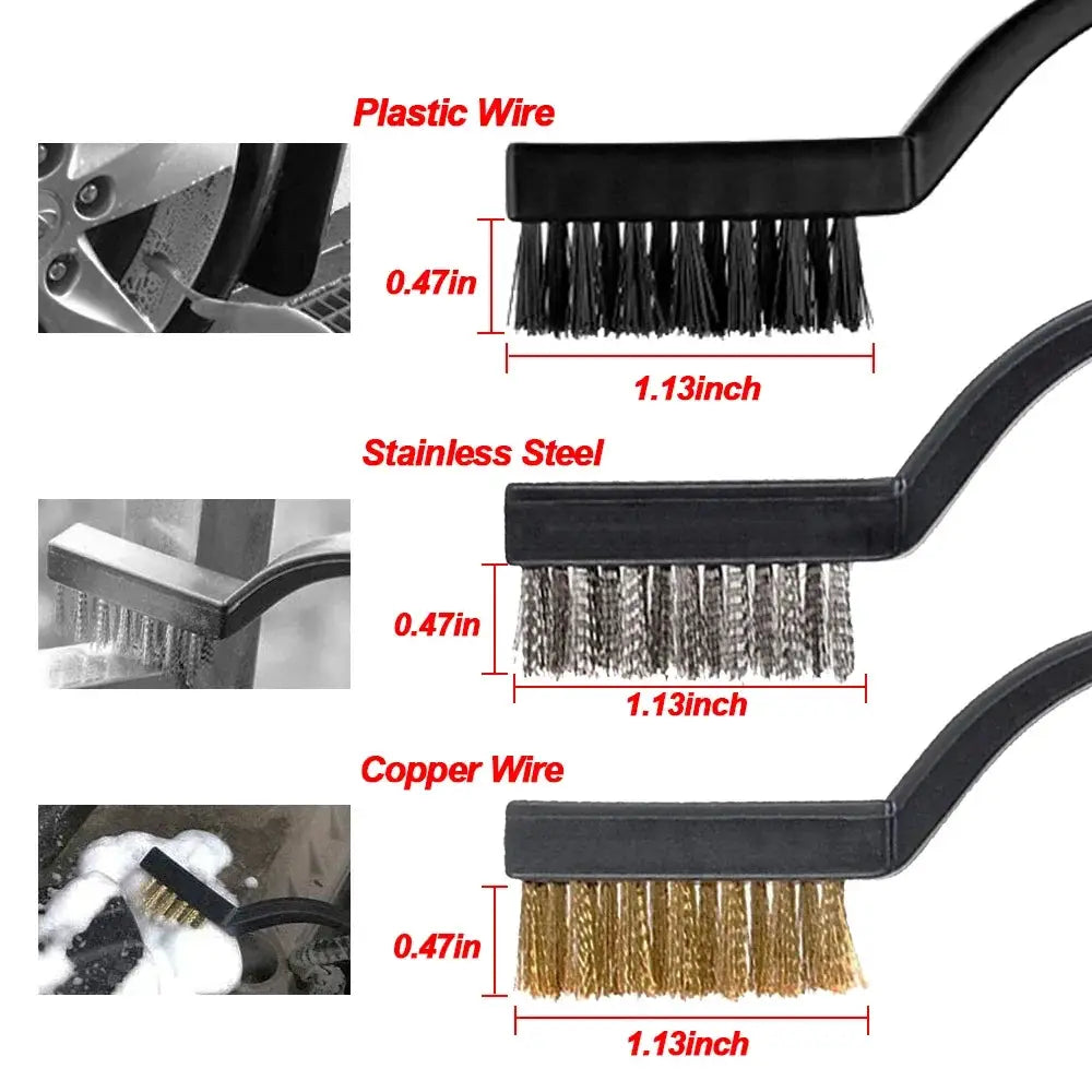 Simples Market car detailing brush set with plastic, stainless steel, and copper wire brushes for vents and gaps.
