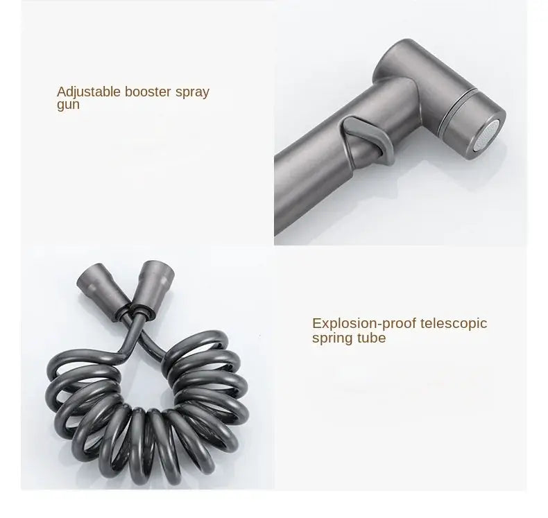 Simples Market two-piece hygienic shower bidet sprayer set with wall-mounted double-outlet angle valve and coiled explosion-proof hose