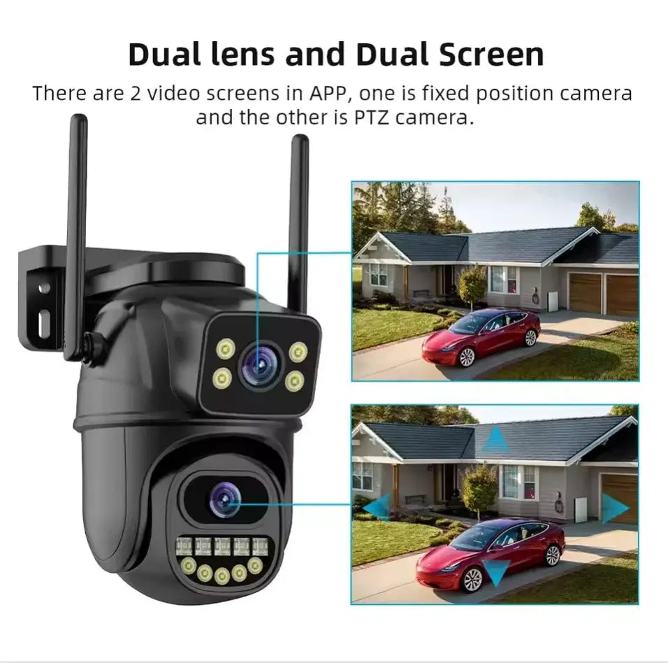 Outdoor security camera by Simples Market, 360° no blind-spot WiFi, waterproof dual-lens black