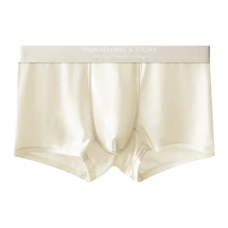 Beige satin boxer shorts for men, ice silk feel with HUAJIELONG & STORY waistband