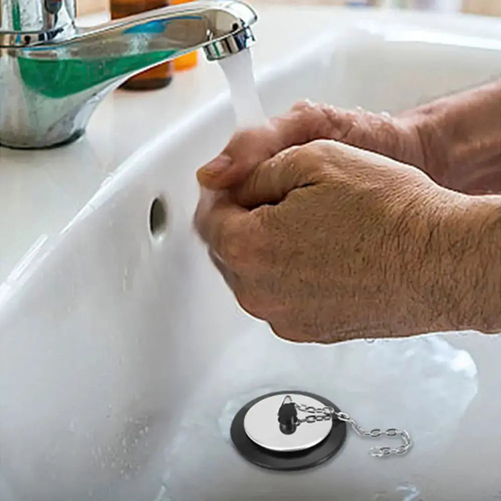 Rubber tub stopper with chain and hanging ring for universal bath drain by Simples Market (4/4.3/5 cm)