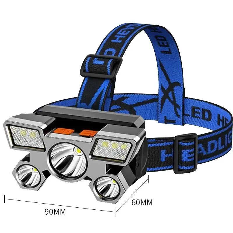 Usb Portable Rechargeable Headlamp With Built In Battery And 5 Led Headlight For Fishing Hiking And Working Light