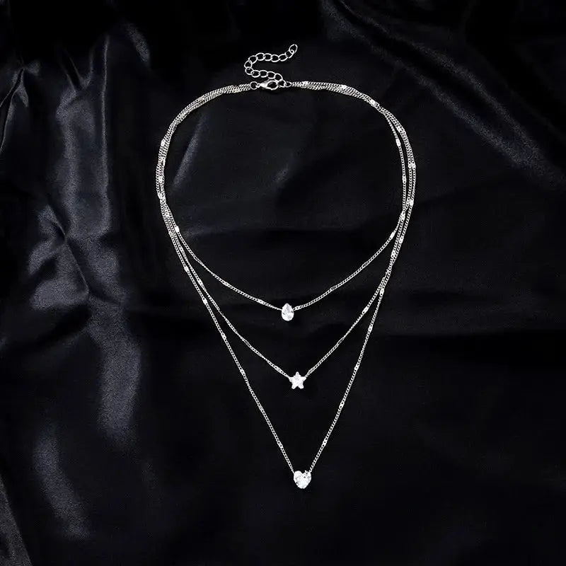 Daipan Zircon Pendant Necklace For Women Multilayer Chain Choker Party Fashion Jewelry Gift