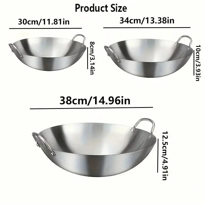 ProChef Large Stainless Steel Wok Uncoated Thick Durable Pan With Dual Handles For High Heat Cooking