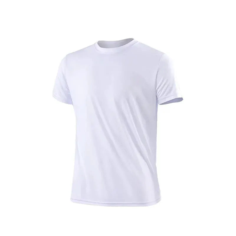 Men's white quick-dry sports T-shirt, short sleeves, loose breathable fit