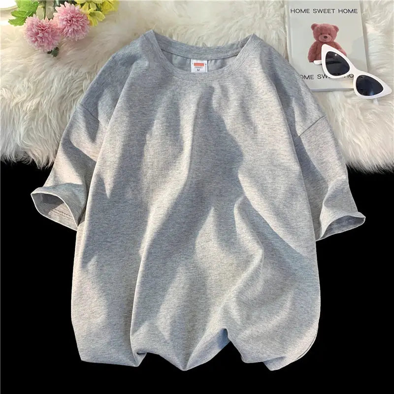Oversized Summer Short Sleeve Men's T Shirt New Fashion Solid Loose O-Neck T Shirts Mens Cotton Hip Hop Streetwear Top Tees 5XL