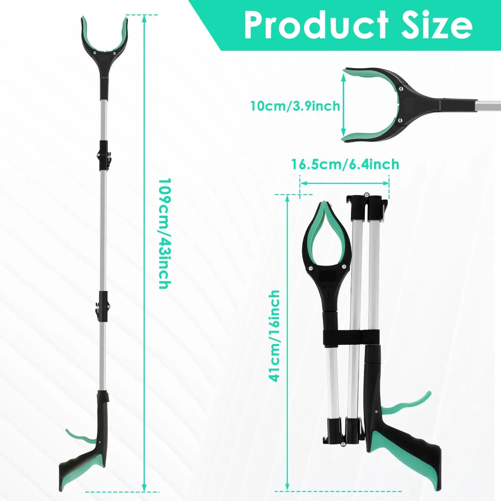 Foldable gripper extender reacher by Simples Market with teal accents and non-slip jaw