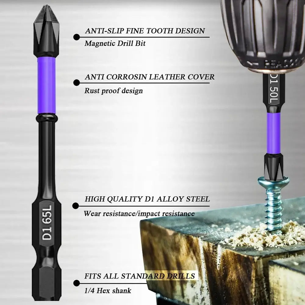 Magnetic Screwdriver Bits Set 6 And 12 Pack Non Slip Shockproof Phillips Hex Shank Alloy Steel For Power Tools