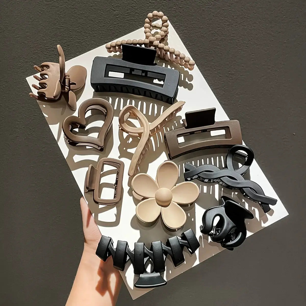 LuxClip 11 Piece High End Frosted Hair Claw Clip Set For All Hair Types Durable Plastic Secure Hold