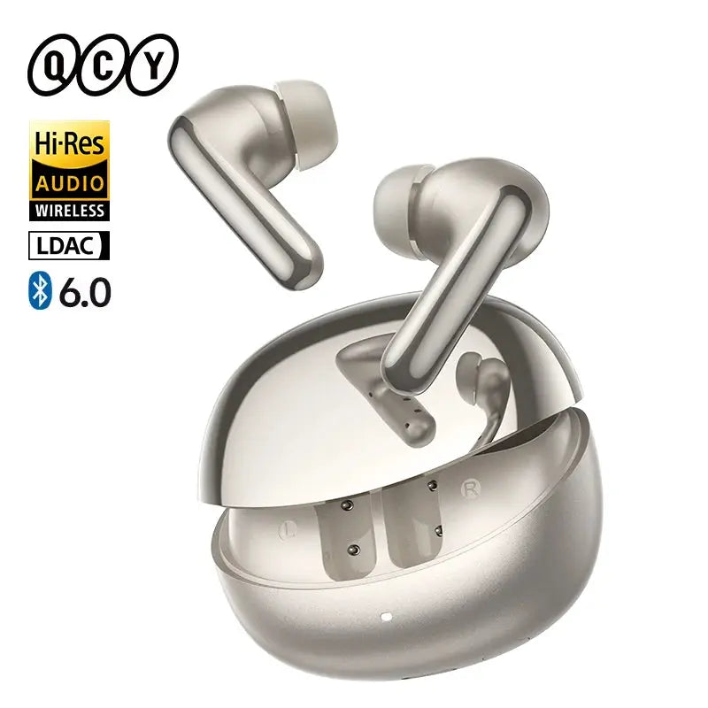 QCY MeloBuds N60 wireless earbuds pair with silver charging case
