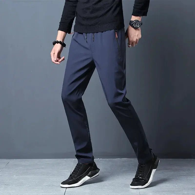 Mens Casual Jogger Pants Elastic Waist Straight Slim Fit Korean Classic Trousers In Blue Black Gray Plus Size