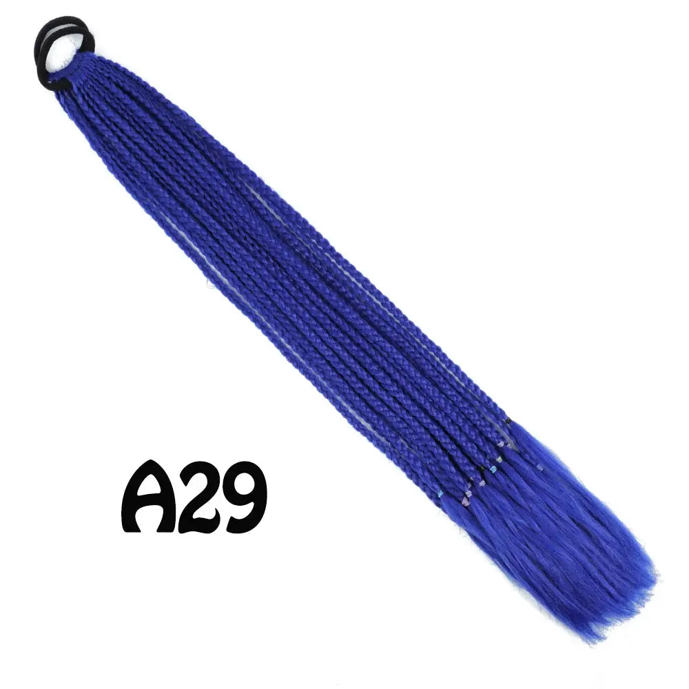 Synthetic gradient blue braided ponytail extension with elastic band, 24 inches
