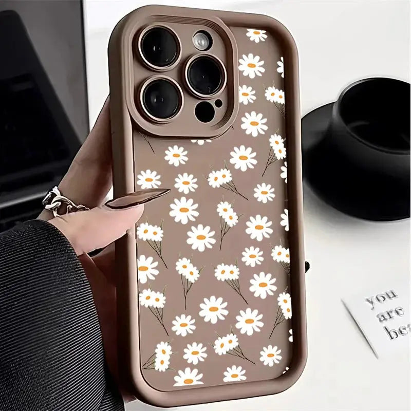 DaisyShield White Daisy Flower Silicone Case For iPhone 12 13 14 15 16 17 Full Coverage Shockproof Protection