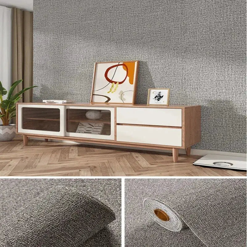 Linen 3D foam self-adhesive PVC wallpaper, gray textured, thickened waterproof wall decor by Simples Market