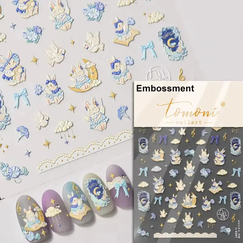Nail art stickers set, pink translucent peach jelly texture, 5D embossed, self-adhesive, Tomoni with fruit designs