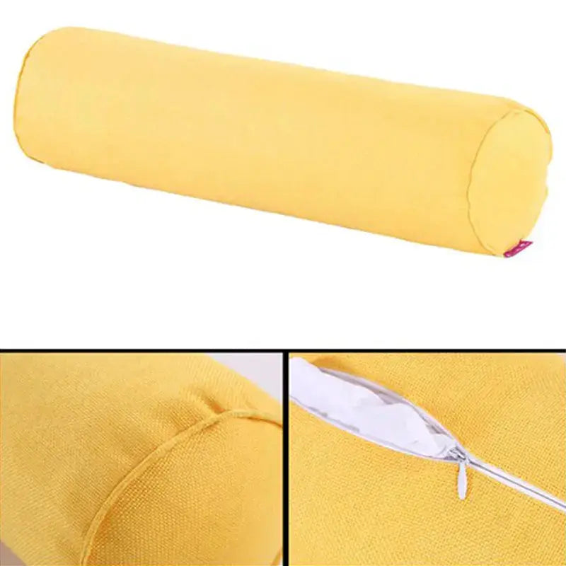 Cotton-linen cylindrical neck roll pillow case in yellow by Simples Market for lumbar support