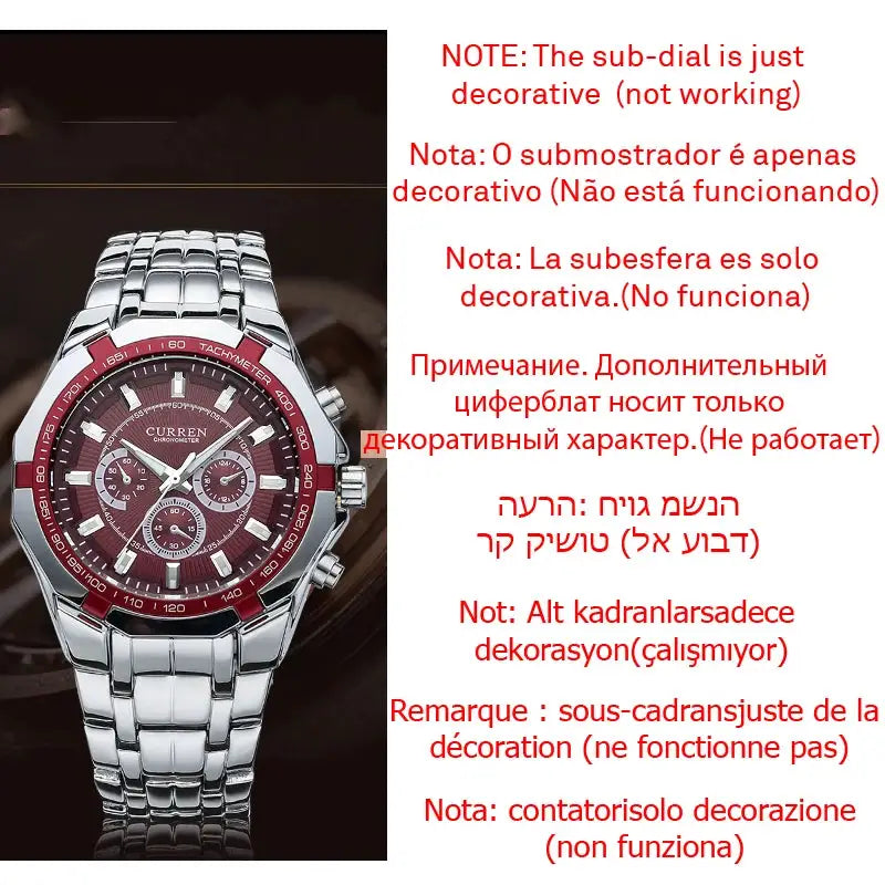 Curren Men Luxury Brand Military Sport Watch With Stainless Steel Band And Alloy Case Quartz Waterproof For Business