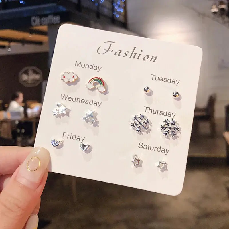 New S925 Silver Needle Stud Earrings Set For Women Girls Simple Cute Exquisite Mini Jewelry Gift Wholesale Direct Sales