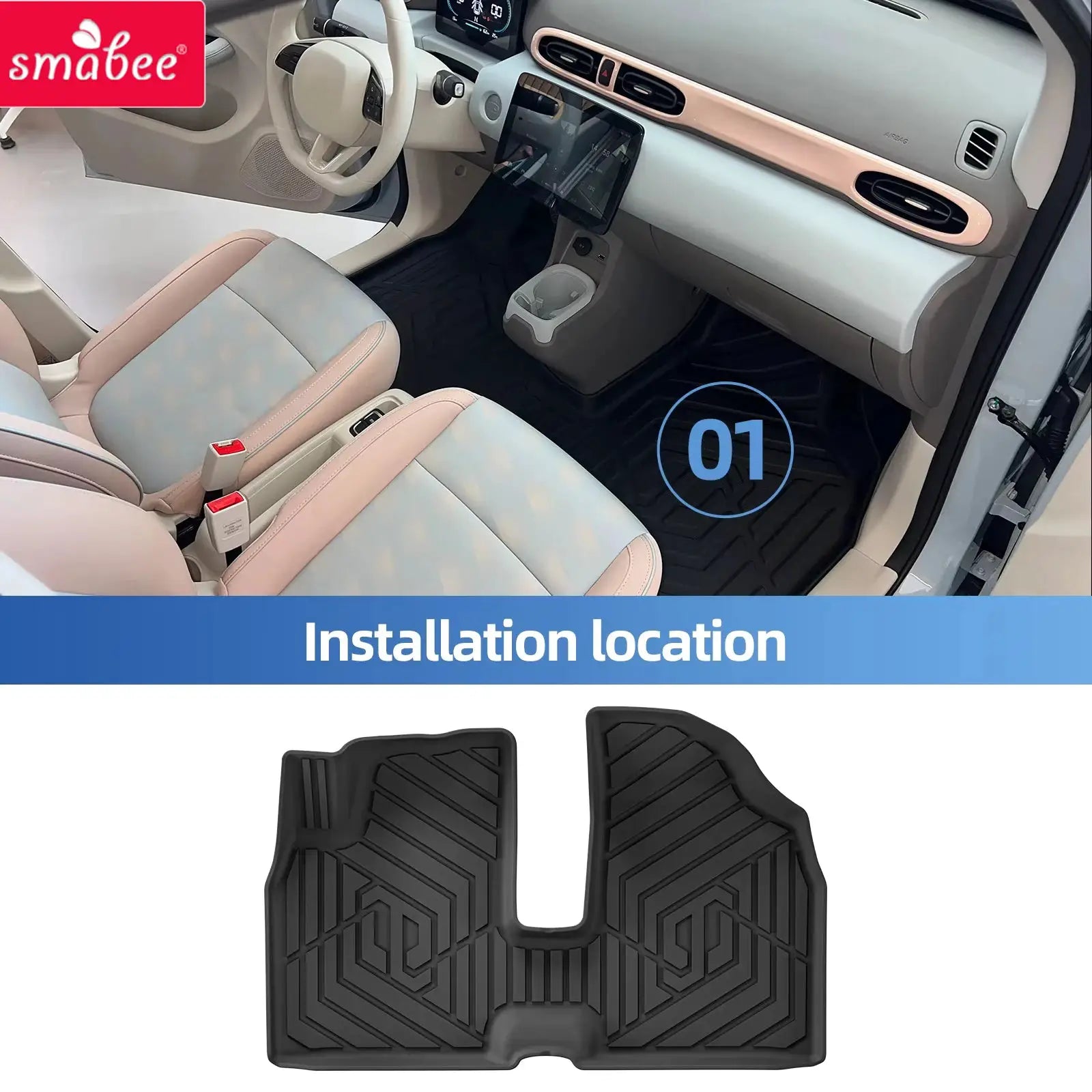 Sambee left-drive floor mats for Leapmotor T03 EV (2024–2026), black TPE 3D foot mats in beige car interior