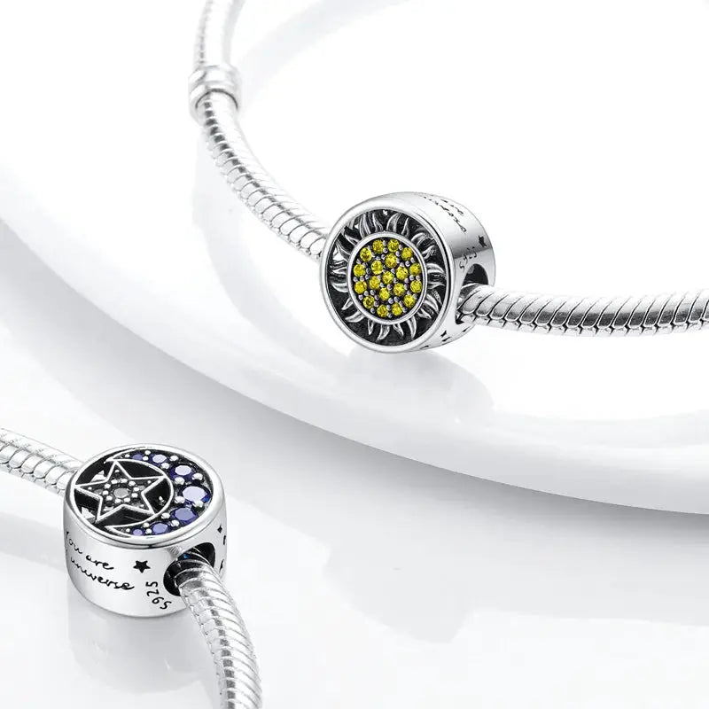 S925 Silver Perfume Bottle Charm Beads With Stars Moon Sun And Four Leaf Clover For Original Bracelet DIY Jewelry Making