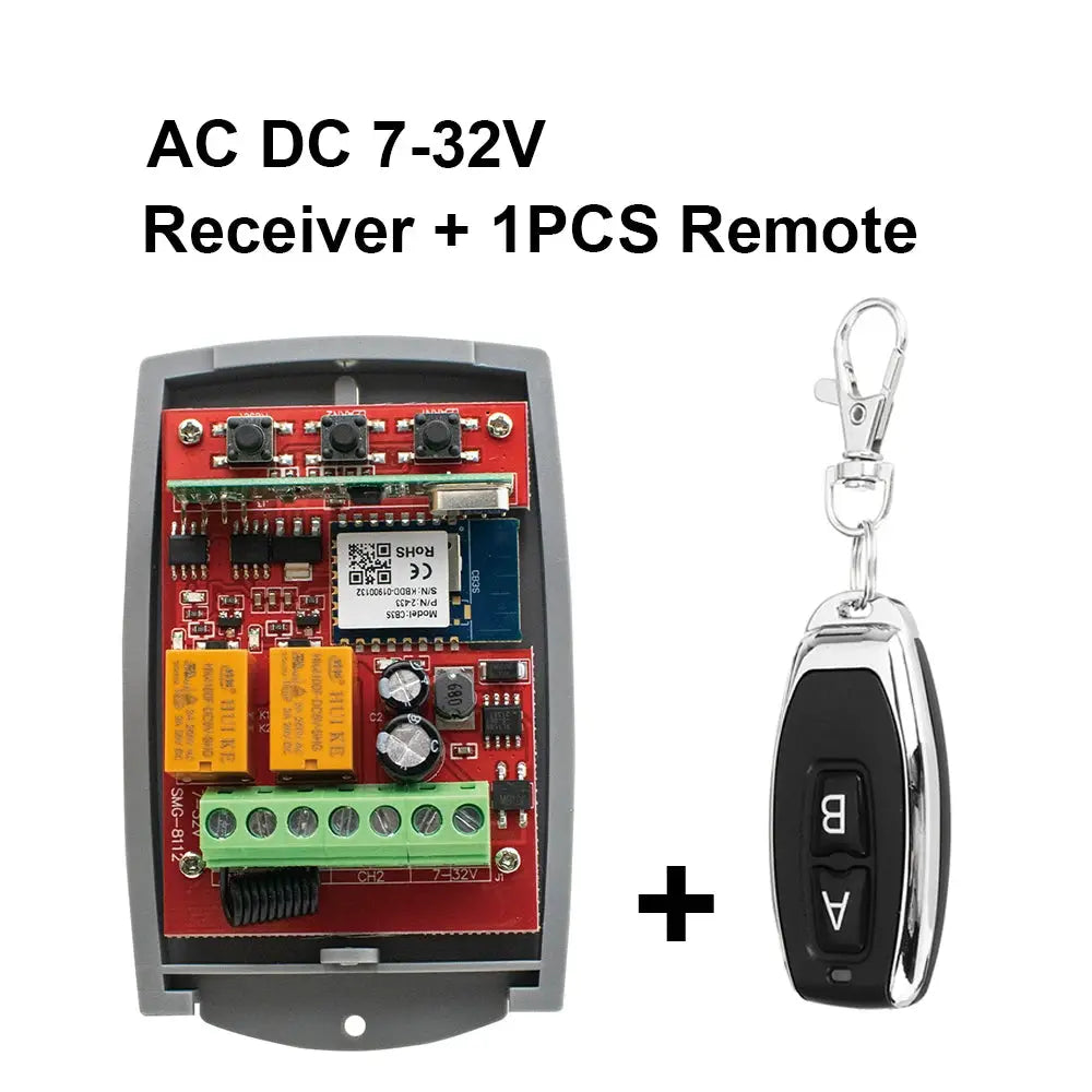 Smart wifi door switch 2-channel receiver with 433MHz remote, red PCB, green terminal block (2 pieces)
