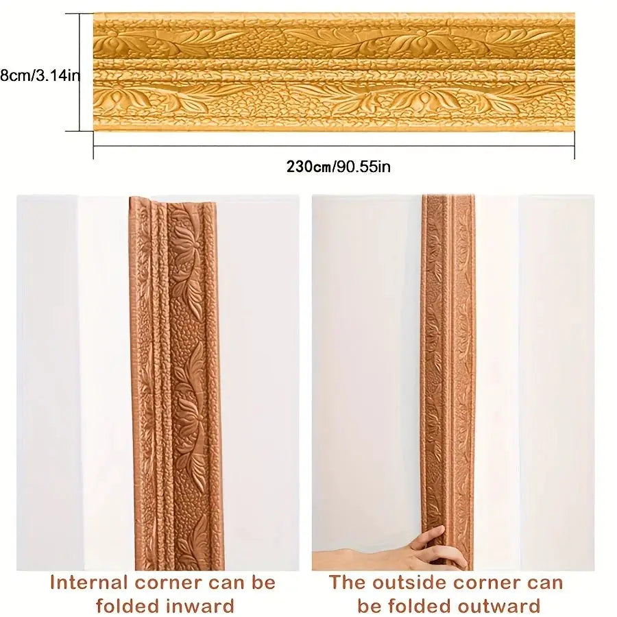 Simples Market foam wall edge strip 230cm bronze embossed floral pattern self-adhesive waterproof baseboard trim