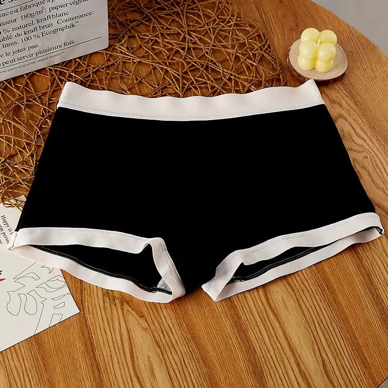 BANNIROU mid-rise seamless women's boyshort underwear, black with white trim.