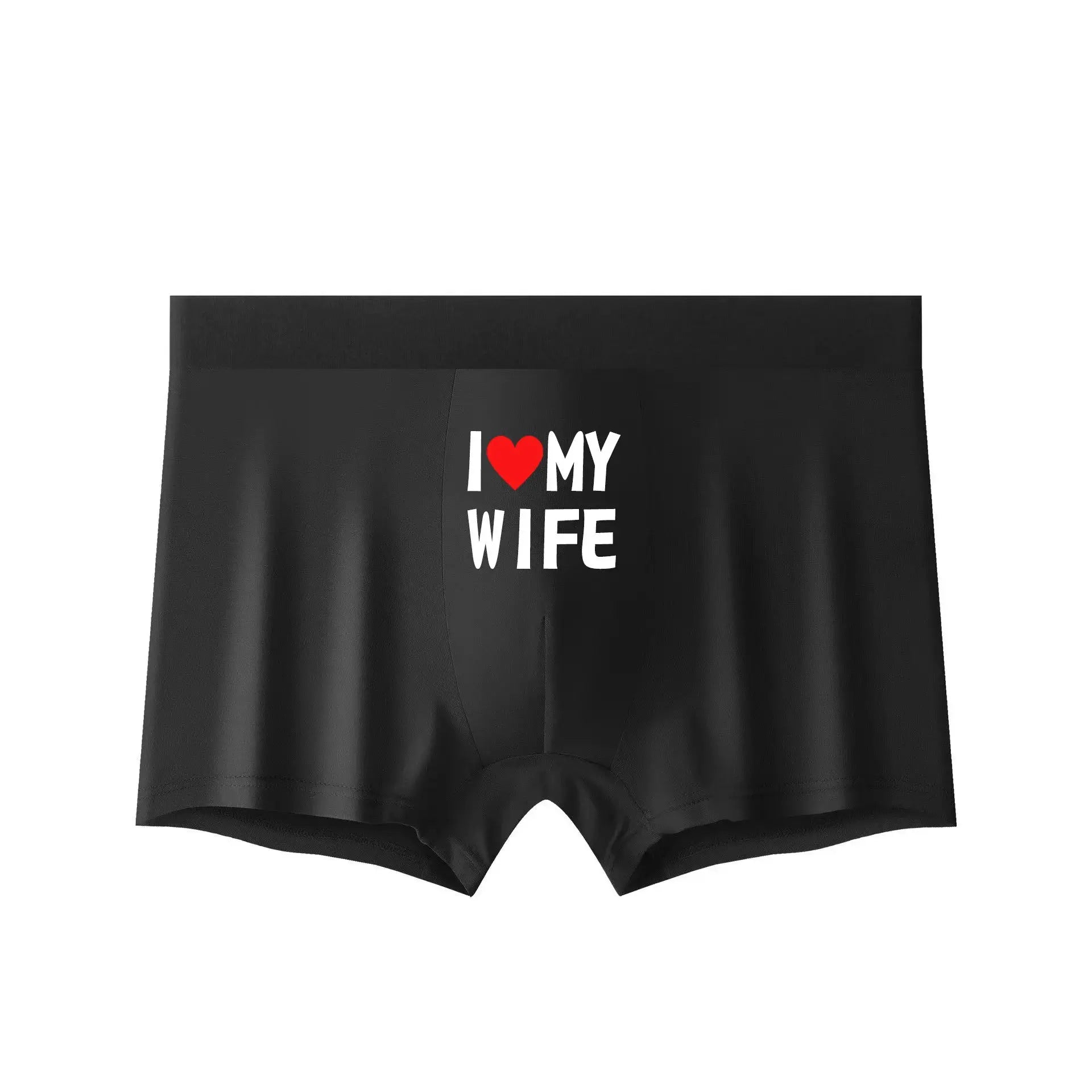 2024 New Style Mens Boxer Briefs Black Breathable Underwear With I Love My Wife Print