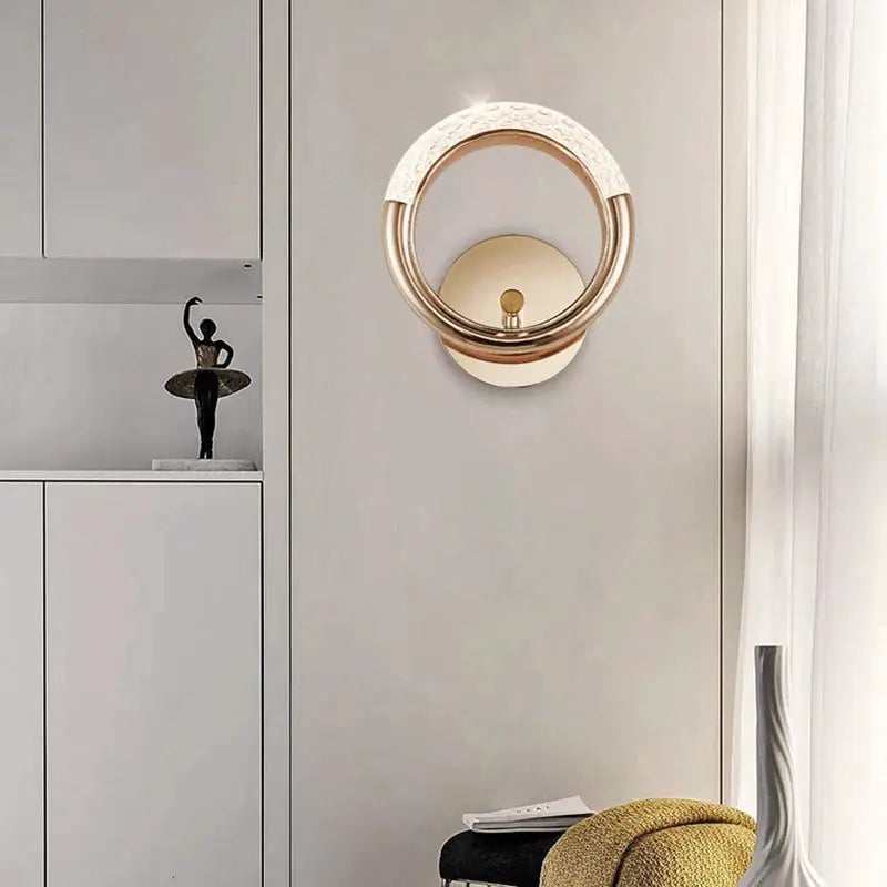 Wall lamp by Simples Market, gold ring Nordic design with iron base and acrylic lampshade LED sconce.