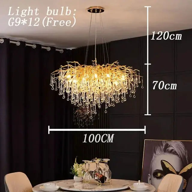 Royal Nordic luxury crystal chandelier, gold chrome water-drop pendant light for living rooms