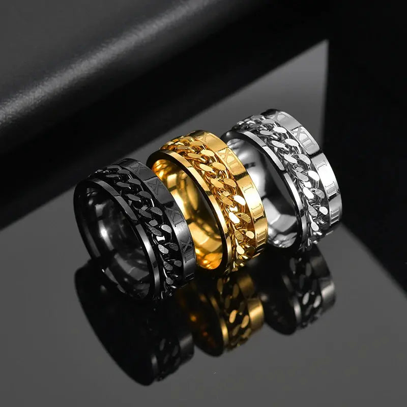 Stainless Steel Rotating Chain Ring for Men and Women High Quality Spinner Punk Jewelry for Parties Gift