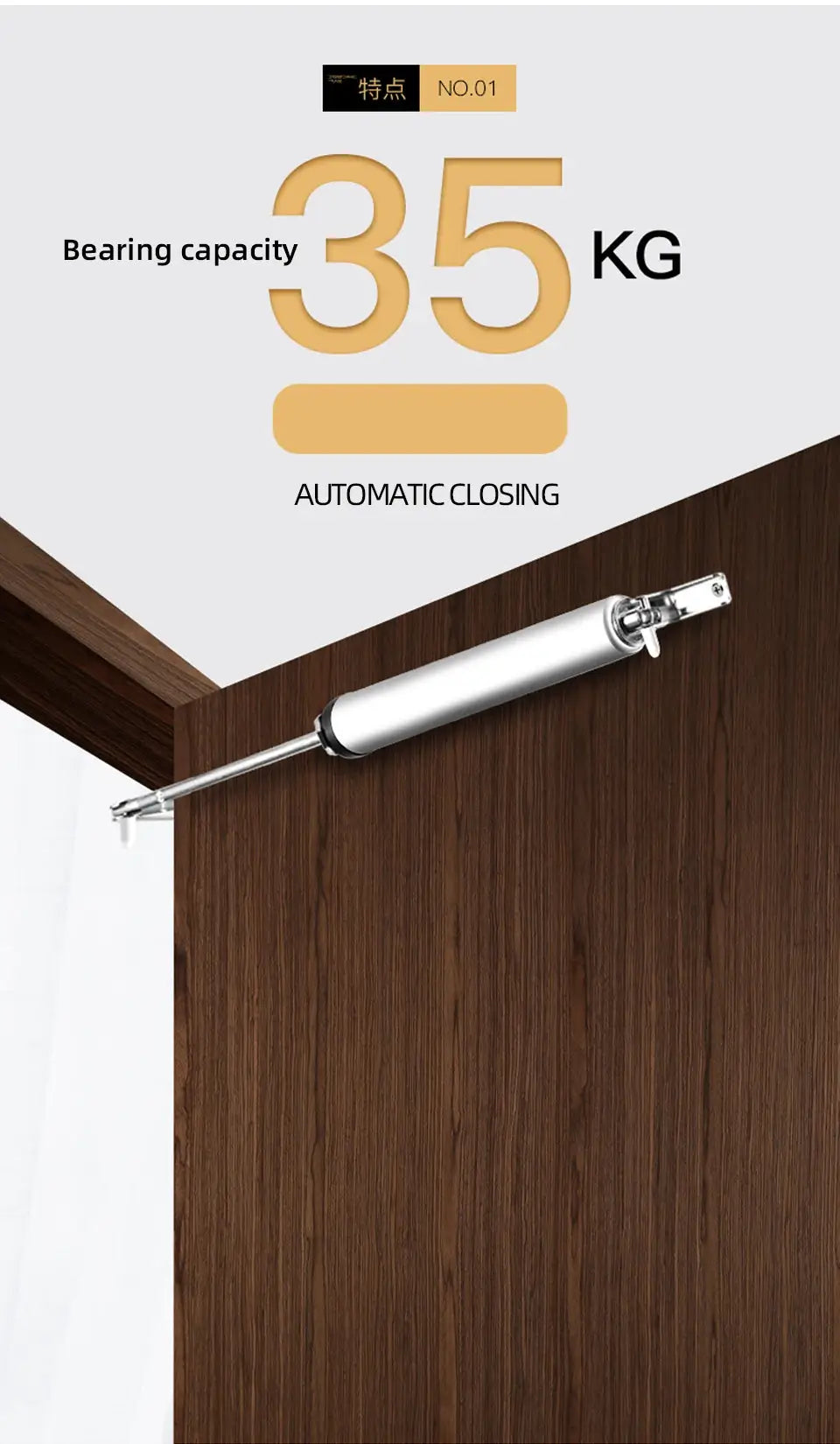 Automatic door closer, silver metal hardware, 35 kg bearing capacity, Simples Market