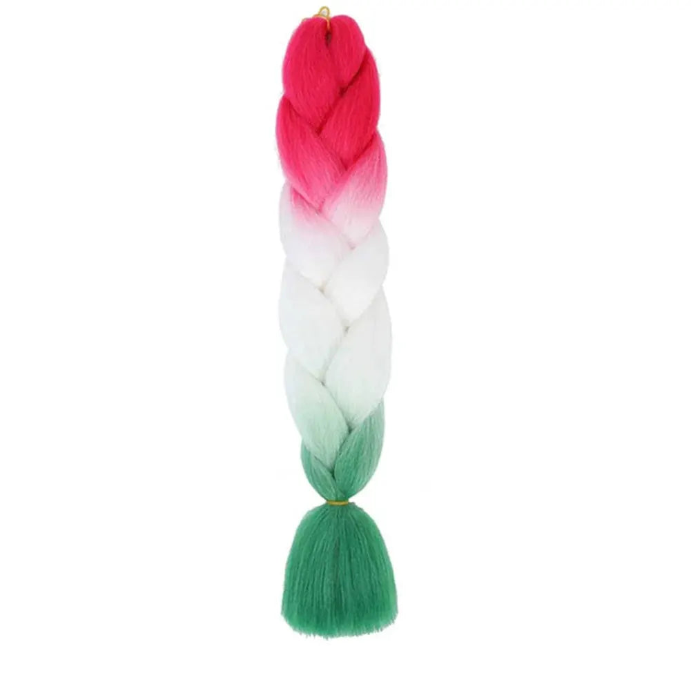 24-inch jumbo braiding hair extension in pink-white-green ombre, synthetic Afro crochet braid