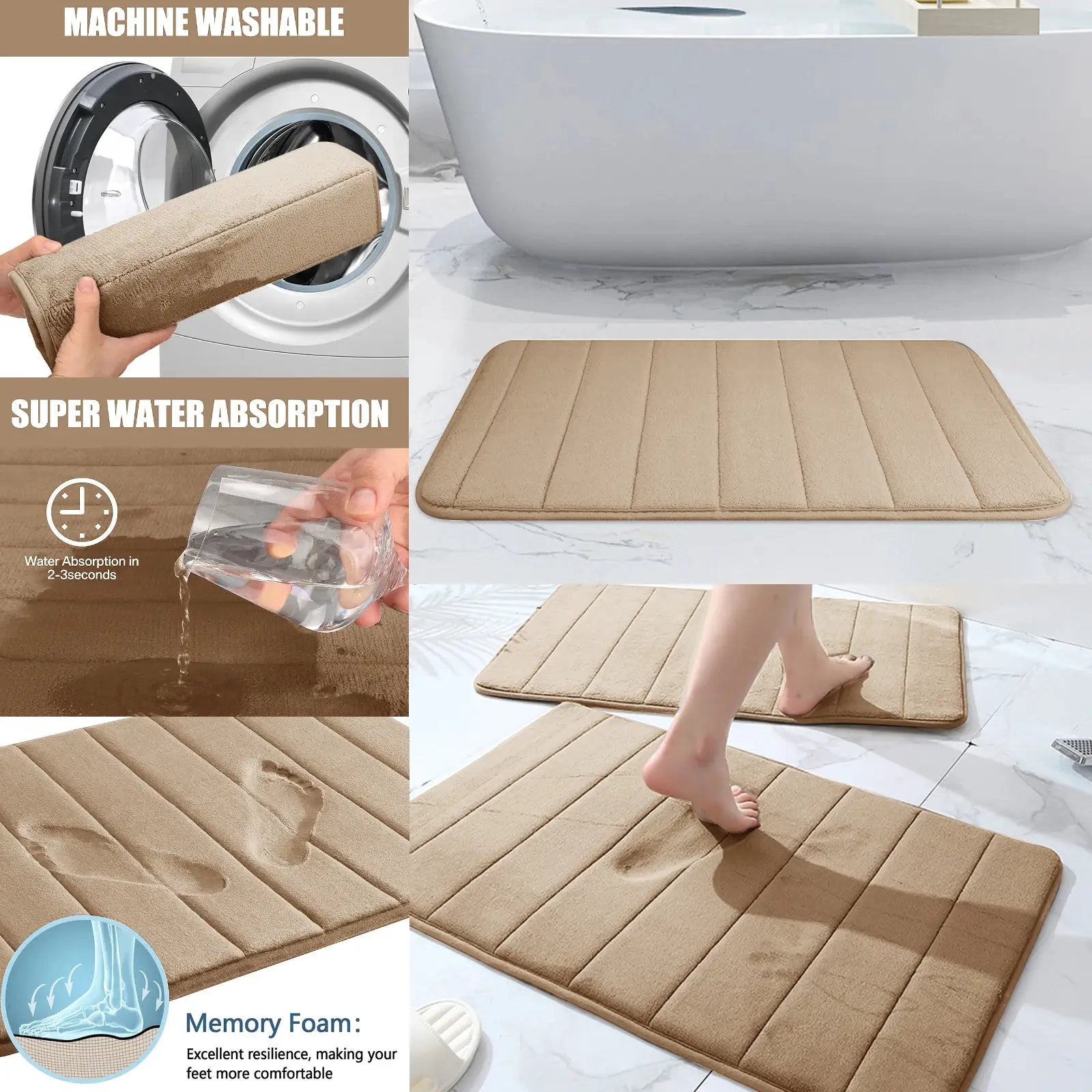 CloudLux Memory Foam Bath Mat Ultra Absorbent Three Layer Microfiber With Non Slip Backing Quick Drying