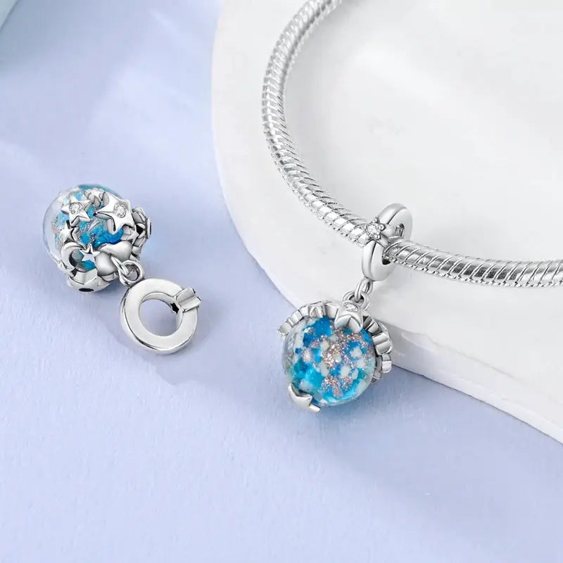 S925 Silver Plated Devil's Eye Guardian Palm Safety Chain Charm Pendant For Bracelets DIY Gift