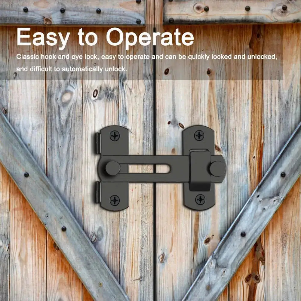 2-Piece black barn door lock set for sliding doors with 180° flip