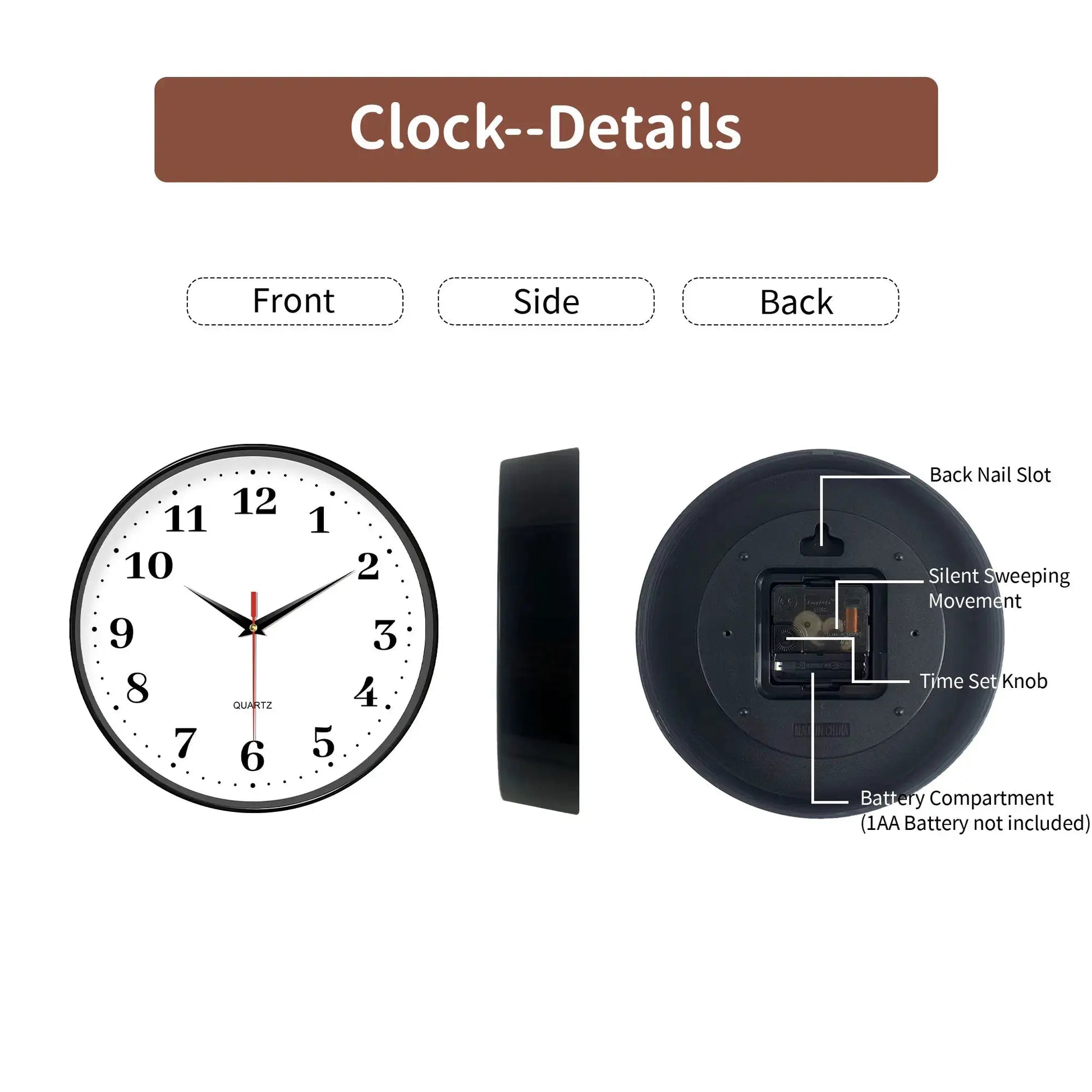 8-inch white silent wall clock by Simples Market; modern simple design, battery-operated quartz