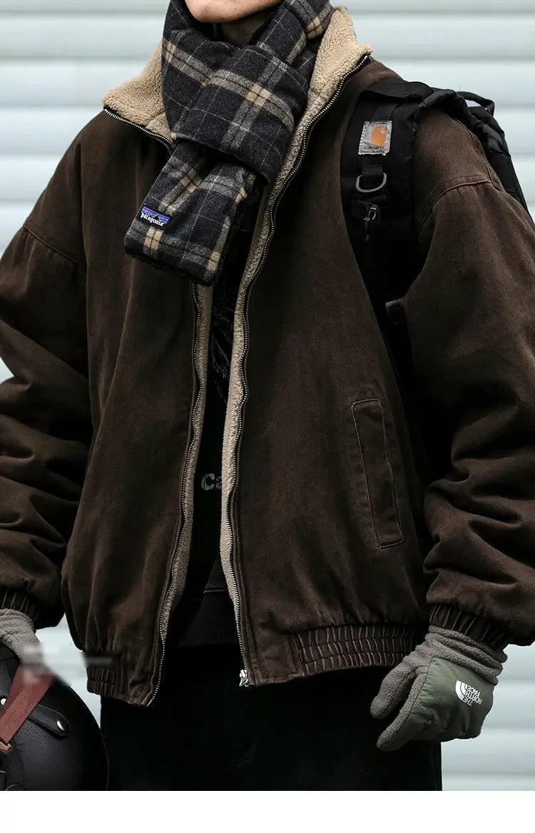 Polar fleece jacket, Japanese vintage brown thick coat with sherpa lining by Simples Market