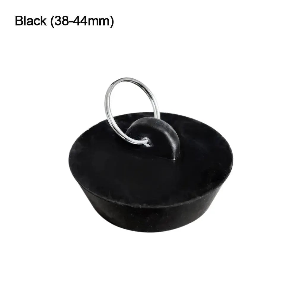 Rubber sink plug with metal ring, black, 38–44mm, Simples Market.