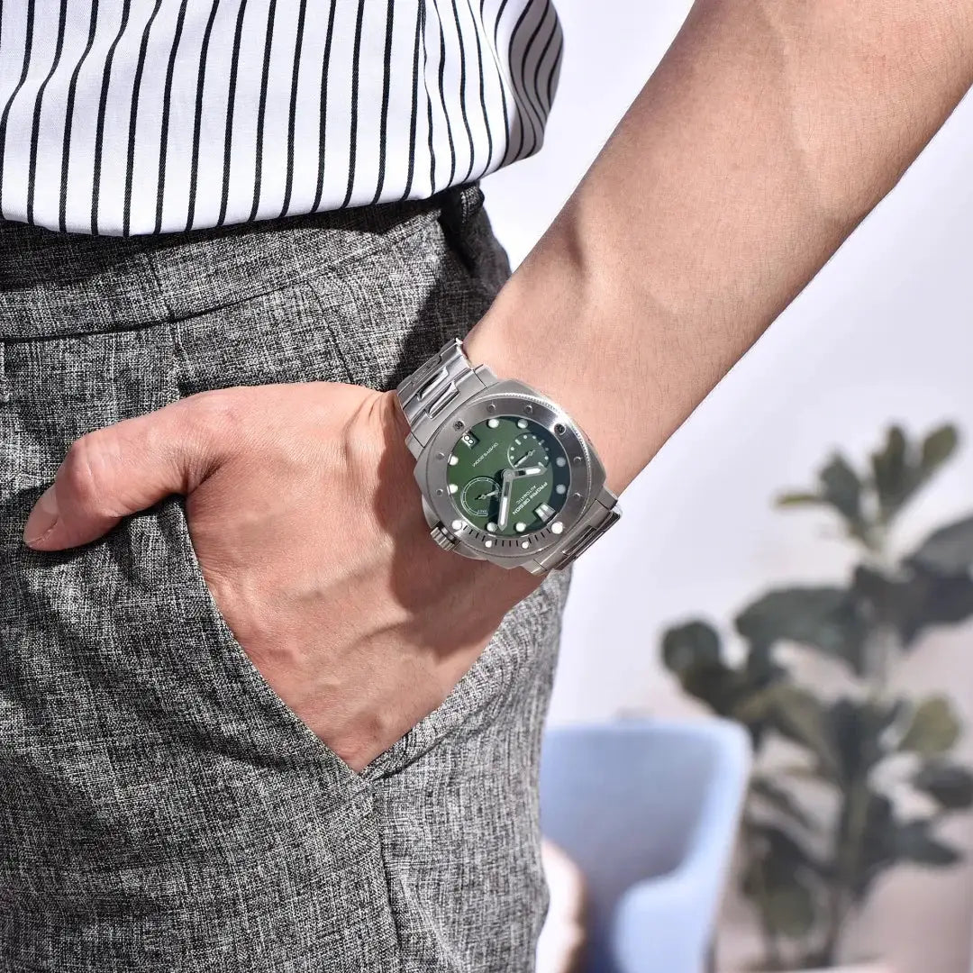 Pagani Design men's automatic watch with green dial and stainless steel bracelet