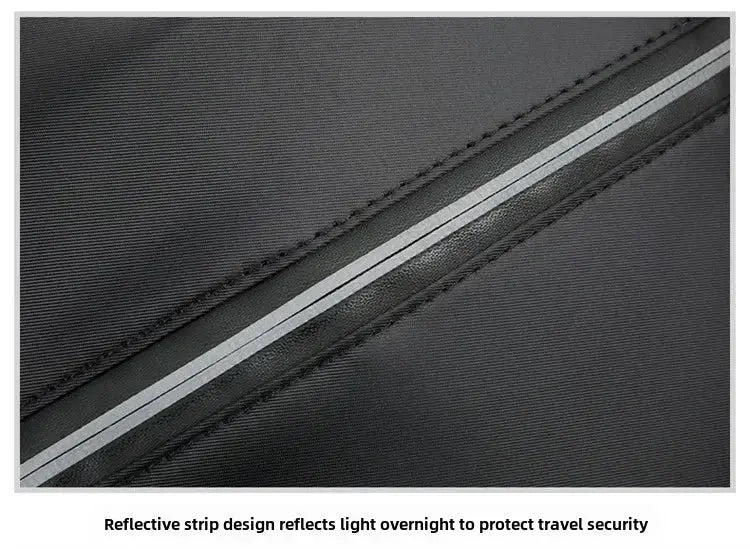 Backpack with reflective strip on black EVA shell for travel security