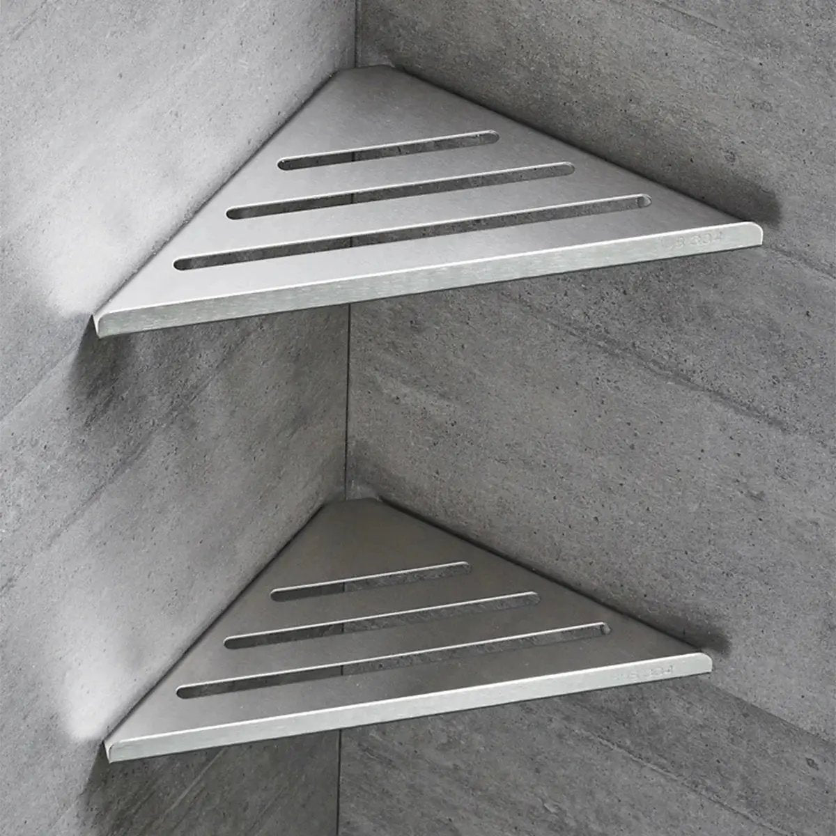 Simples Market 304 stainless steel corner shower shelves, no-drill mounting, triangular pair