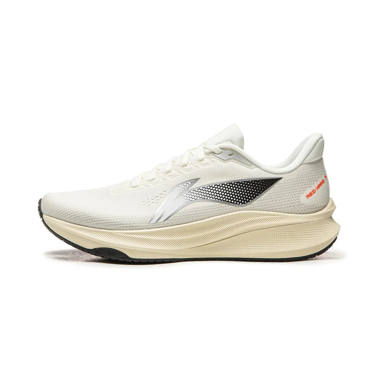 Li-Ning Red Hare 9 racing running shoe; cream white upper with breathable mesh and light foam midsole