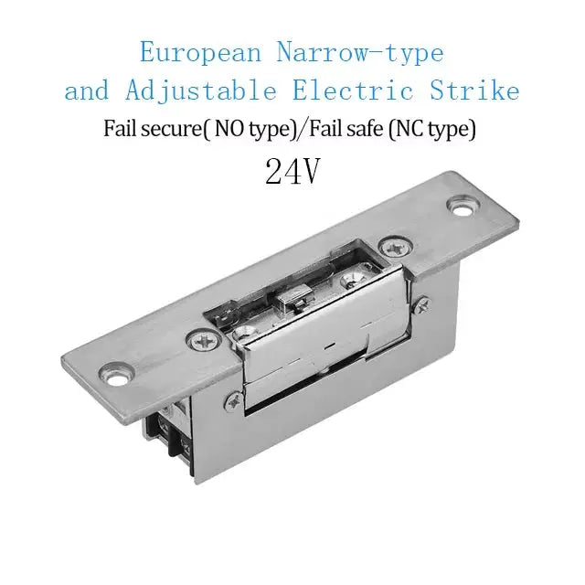 Simples Market electric strike door lock, stainless steel, 12V DC, fail-secure for access control.