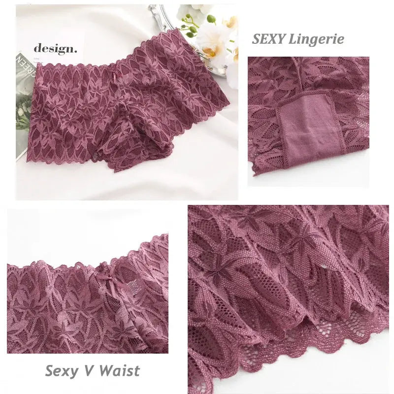 4-pack women's purple floral lace panties with V-waist, breathable Simples Market lingerie set