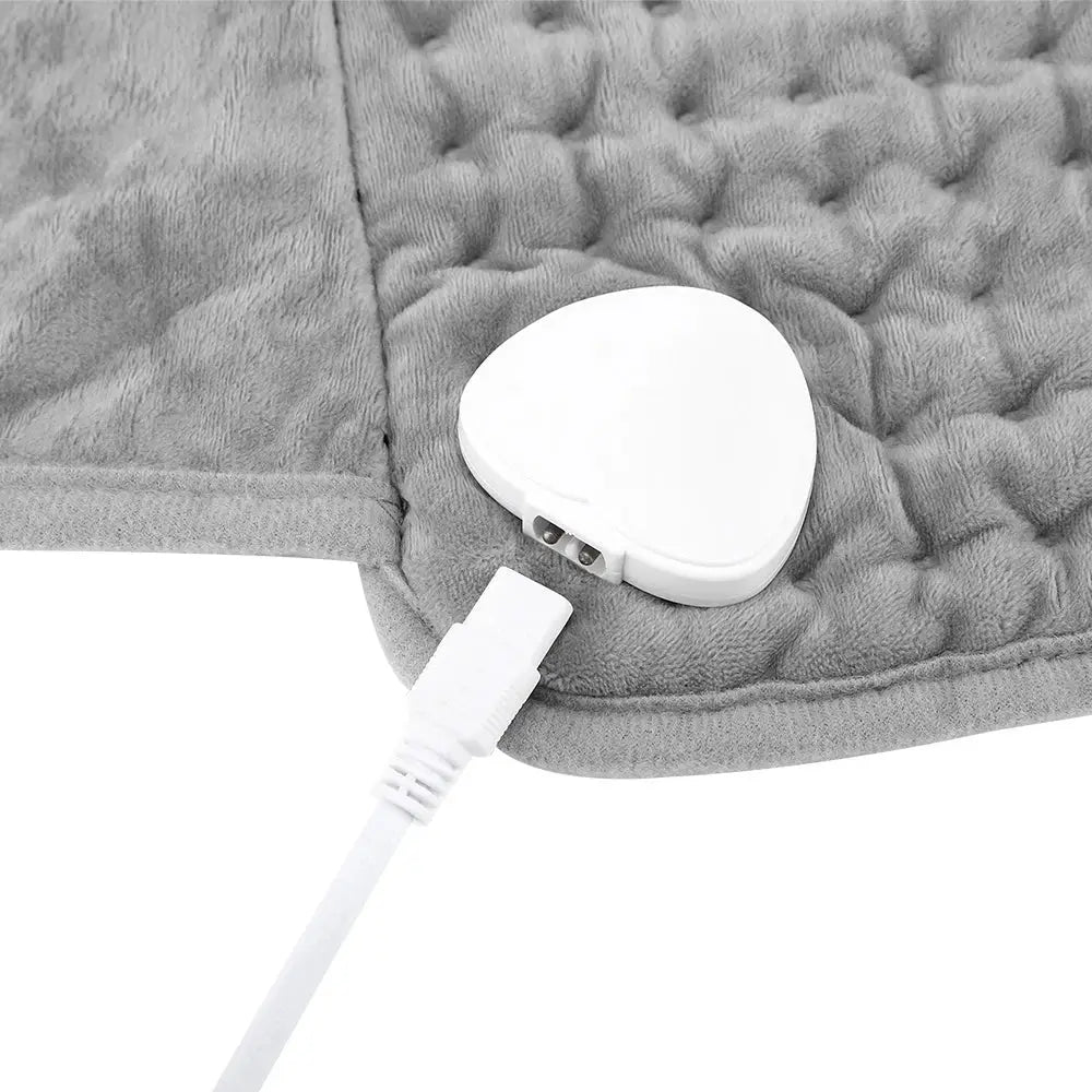 Back heating support belt from Simples Market with adjustable temperature; white control pad on gray plush fabric