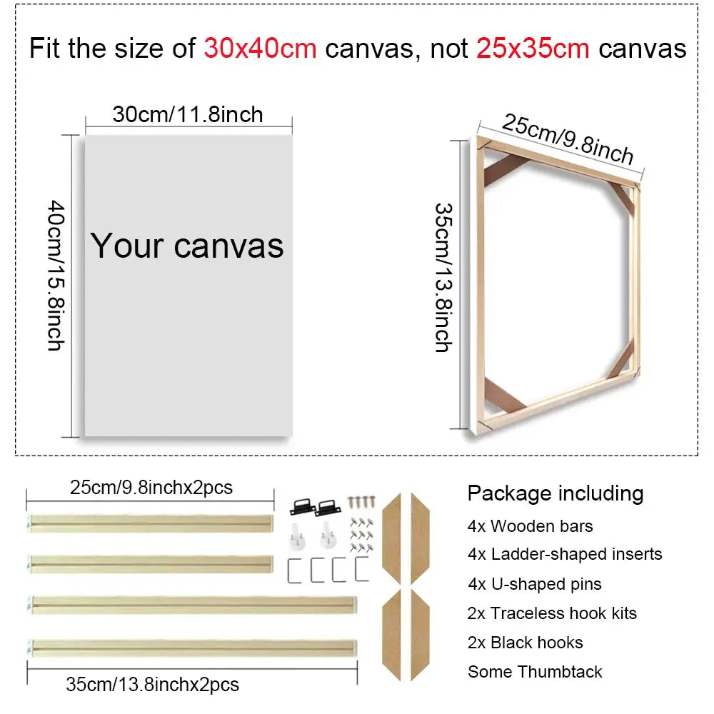 Simples Market wooden canvas frame set for 30x40cm and 25x35cm canvases; natural wood frame with mounting hardware