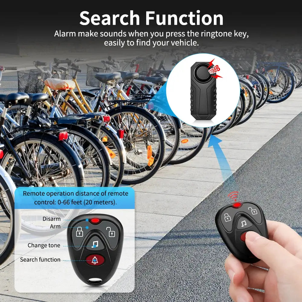 Randpow waterproof wireless anti-theft alarm for motorcycles and bicycles with Simples Market remote, 113dB, black