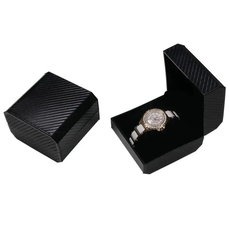 LuxGuard Black PU Leather Clamshell Watch Gift Box With Pillow For Men Display Case